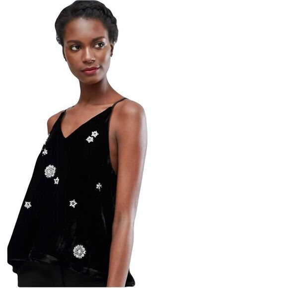 Endless Rose Black Velvet Cami with Crystal Embellishments Sz S - Picture 3 of 13